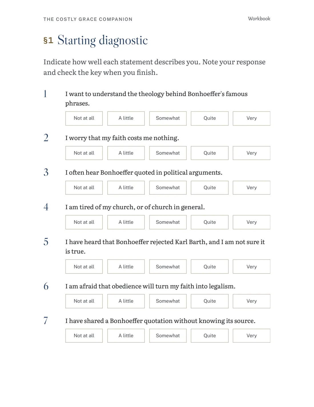 Workbook page with the starting diagnostic